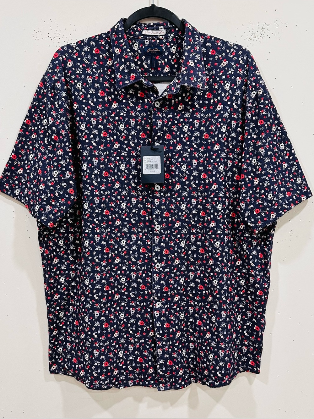 Good Man Brand Men's XL Short Sleeve Floral Cotton Stretch Jersey Shirt Navy NWT